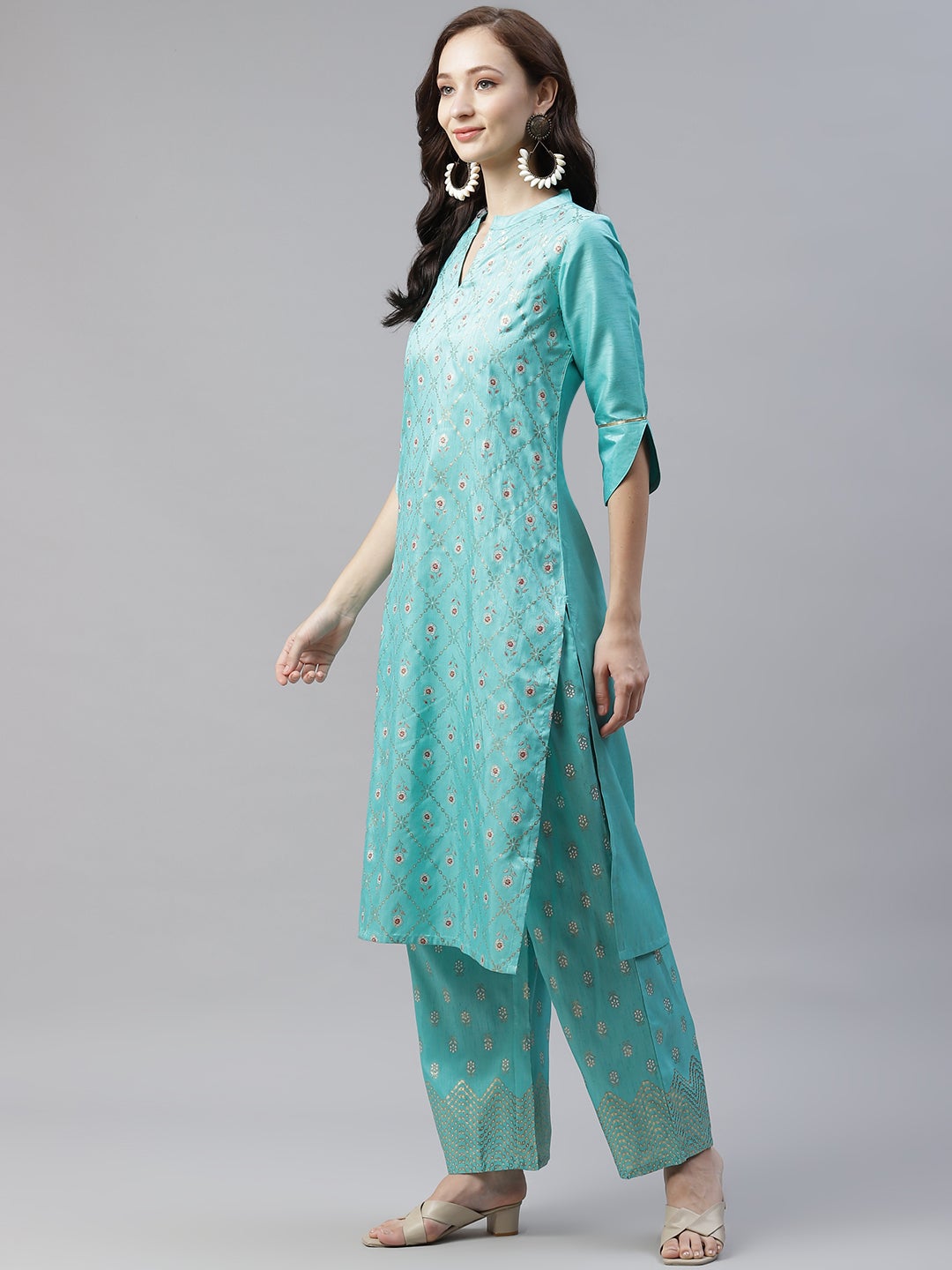 Buy Yellow Kurta And Pant With Firozi Dupatta by LABEL SURABHIRAJ at Ogaan  Market Online Shopping Site